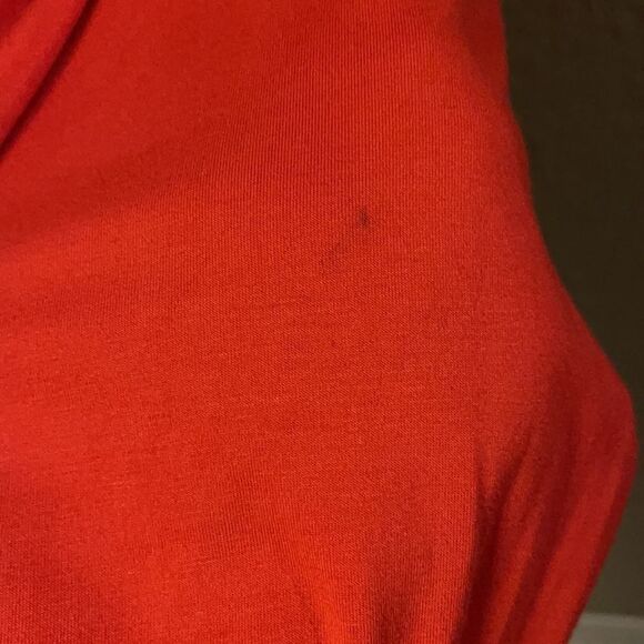 Soft Surroundings- Red Long Line Tunic Cold Shoulder Blouse w/ Faux Leather - Picture 4 of 8